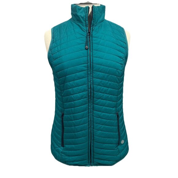 T by Talbots Quilted Puffer Vest Teal Zip Front Lightweight Active Jacket XS - Picture 1 of 8